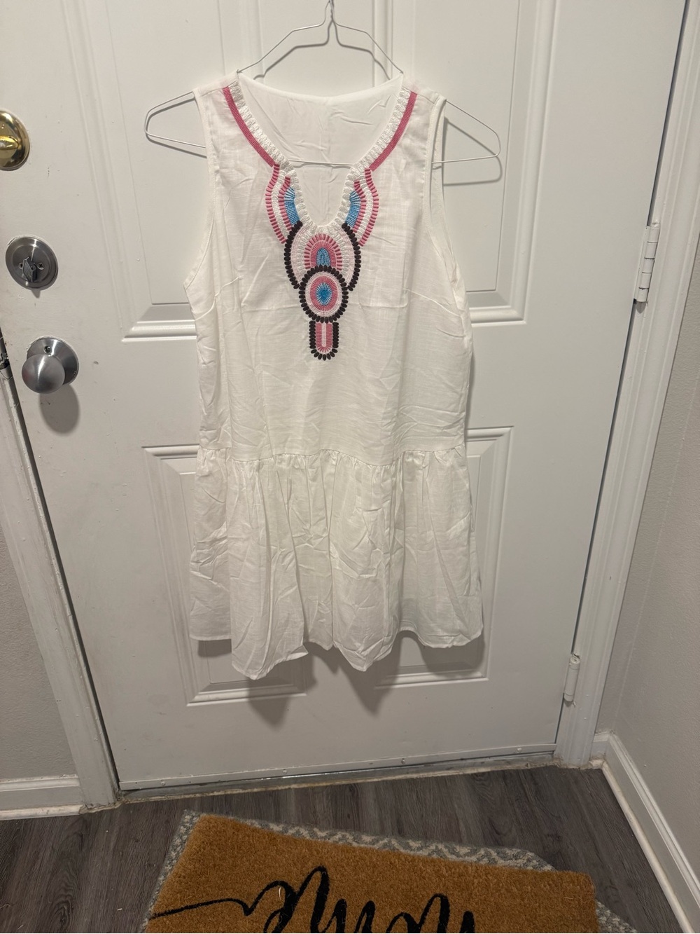 Cupshe White Sleeveless Mini Dress with Pink & Blue Embroidery